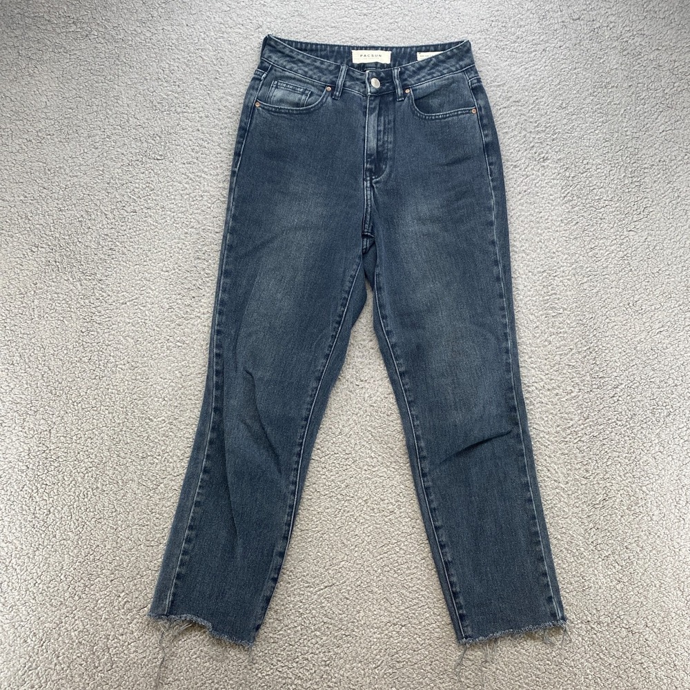 Pacsun Mom Jean Womens 24 High Rise 90s Raw Hem Dark Wash 100%‎ Cotton Blue